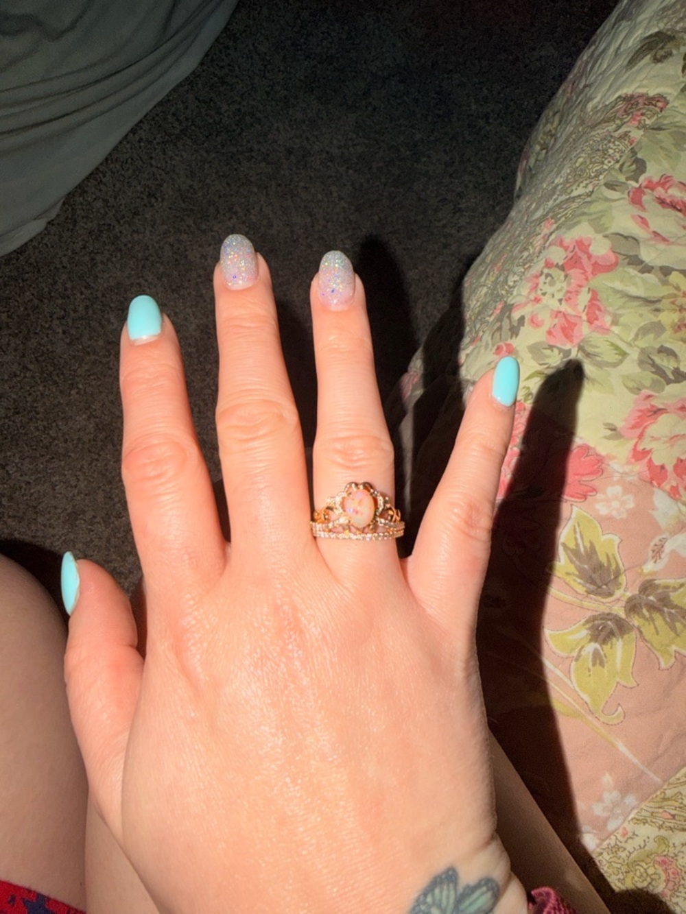 Gold Heart Crown Ring with Peach Opal Center
